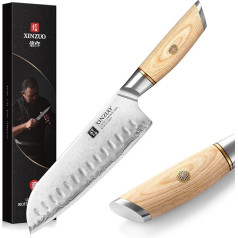 XINZUO nerūsējošā tērauda 18,2 cm Santoku nazis, 3 slāņu kompozītmateriāla tērauds, 10Cr15CoMoV virtuves nazis, profesionāls virtuves nazis, ass asmens, japāņu stils, Pakka koka rokturis