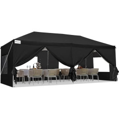 FINFREE Faltpavillon 3x6m Wasserdicht Stabil Pavillon Partyzelt Gartenpavillon mit Doppeln Entlüftung Moskitonetz Fenster,6 Seitenteilen und 6 Sandsack,Schwarz