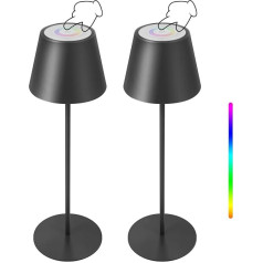 FUYO 2 galda lampu komplekts, bezvadu dimmējama LED galda lampa ar skārienjūtīgu vadību, silti balta, 8 krāsas, RGB āra galda lampa, ūdensizturīga iekštelpām, āra telpām, terasei, guļamistabai, ēdamgaldam, balkonam,