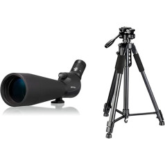 Bresser Corvette Spotting Scope 20-60x80 Waterproof with 340° Rotating Body, Robust Rubber Armour and Full Multi-Layer Coated Optics & TR-682AN Traveler Tripod 180 cm with 3-Way Panoramic Head Black