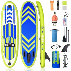 Airefina Inflatable Stand Up Paddling Board with Camera Mount (335 x 81 x 16 cm), SUP Board Set with D-Rings, Lead, Paddle, Pump, Backpack, Air Valve Adapter, for Youth and Adults, 159 kg Capacity