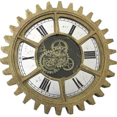 LNXGJJ Liels sienas pulkstenis ar kustīgiem zobratiem Industrial Steampunk Metal Vintage Retro Round Golden Romantic Numbers 60 cm viesistabai, guļamistabai, virtuvei, kamīnam, bāram