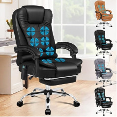 ALFORDSON biroja krēsls ar ergonomisku jostas balstu, galda krēsls ar roku balstu un atzveltni, grozāms krēsls ar masāžas funkciju, PU materiāls, regulējams augstums, melns