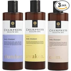 Champneys Awakneys Slumber & Calm Body Cleanser x 350ml Bergamona, lavandas, pačūlijas, ciedra, ģerānijas, lavandas ēterisko eļļu piezīmes