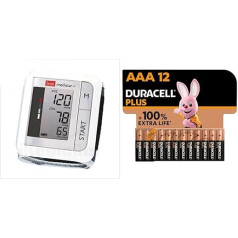 boso medistar+ Wrist Blood Pressure Monitor with Memory for 90 Measurements & Duracell Plus AAA Micro Alkaline Batteries, 1.5V LR03 MN2400, Pack of 12