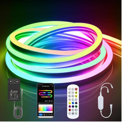 BERIXDEEP LED Neon Strip Light 5 m, RGBIC Neon LED Strip, DC24 V Waterproof with Remote Control and Adapter, Silicone Flex Neon Light Strip, Smart App, Music Sync for Indoor and Outdoor Use (2.4 g