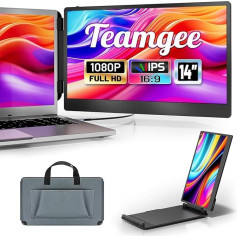 Teamgee portatīvais monitors klēpjdatoram - 14 collu FHD portatīvais monitors - ekrāns 13-17 collu Mac Windows Chrome - USB-C un HDMI