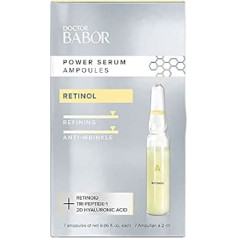 Doctor BABOR Power Serum Retinol, ampulas sejai, hialuronskābe + retinols reģenerācijai un pretnovecošanās iedarbībai, vegāniska formula, 7 x 2 ml