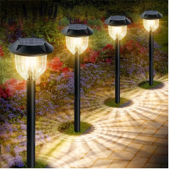 CRLL Solarlampen für Außen, 4 Stück LED Wegeleuchten mit 1000mAh Batterie, IP65 Wasserdicht Solarleuchten Garten, Auto ON/OFF Warmweiß Solarleuchten Garten deko für Draußen, Weg, Rasen, Terrasse, Hof