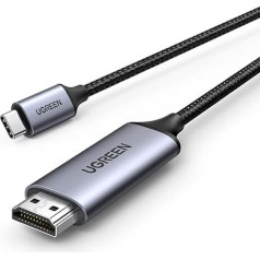 UGREEN USB C kabelis ar HDMI 4K 60Hz 2m Thunderbolt 3/USB C 3.1 HDMI kabelis UHD Braided Aluminium saderīgs ar iPhone 15 MacBook Pro 2021 iPad Pro/Air, Galaxy S23 Ultra u.c. (2M)