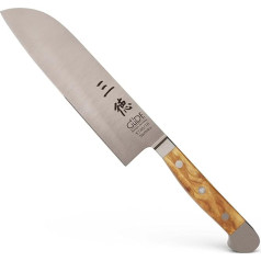 GÜDE Solingen - Santoku Messer geschmiedet, 18 cm, Olivenholz, ALPHA OLIVE, Doppelkropf, roku darbs, Vācija