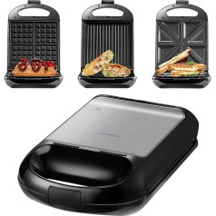 Steinborg 3-in-1 XXL Sandwich Maker, 3 Interchangeable Plates, 1200 Watts, Contact Grill, 4 Sandwich Makers, Multigrill, Waffle Iron, Electric Grill, Waffle Iron