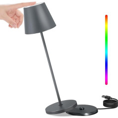 NiceBuy galda lampa bezvadu gaismeklis ar 8 krāsām, kas maina krāsu RGB LED galda lampas ar akumulatoru USB uzlādējams galda lampas bezvadu IP54 āra kempingam ārpus telpām uz balkona (pelēks)