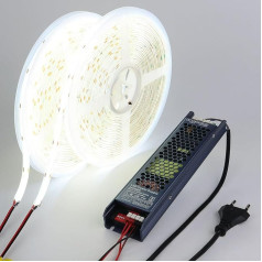 BENLUN COB LED Strip 6000 K Cool White 20 m (10 m x 2) 15000 LM Super Bright 160 W CRI 93 с переключаемым блоком питания AC 220 V to DC 24 V for Extra Long LED Strip Waterproof IP65 High Density 312LED/M