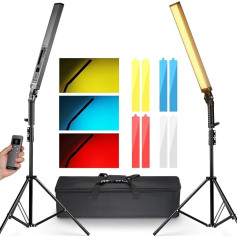 NEEWER BH20B LED video gaismas RGB gaismas stienis ar 2.4G tālvadības pulti, 2 gaismu zibspuldzes ar 3200K ~ 5600K CRI97+ LED gaismas stieni ar statīvu/filtru/maisu YouTube, fotogrāfijai,