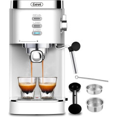 Gevi Espresso automāts 20 bāru automātiskais kapučīno kafijas automāts ar putojošo piena putotāju Espresso, Latte Macchiato, 1,2 l noņemama ūdens tvertne, 1350 W, balts