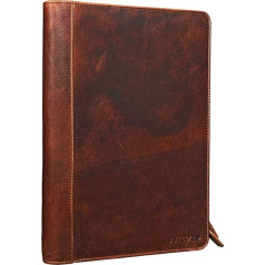 STILORD 'Julius' Vintage Conference Folder Leather Writing Case Dokumentu mape A4 Organizators 12 collu planšetdatora somiņa Dabīga govs ādas āda, Kara - Cognac, kokogrāfija, koferis