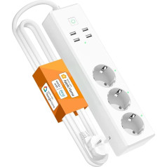 Refoss Smart Power Strip for HomeKit, WLAN 3-virzienu strāvas adapteris, saderīgs ar Alexa, Google, WiFi Vairāku ligzdu aizsardzība pret pārspriegumu ar 3 maiņstrāvas rozetēm un 4 USB pieslēgvietām, 1,8 m