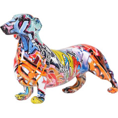 suruim Creative Painted Colorful Dachshund Dog Decoration Home Modern Wine Cabinet Office Decor Desk Resin Craft Miniature Statue (11 