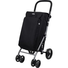 Carlett - Pack Supermarktwagen + Geschenkhaken, Zusammenklappbarer Supermarktwagen, mit 4 Rädern, großer Kapazität von 25kg, Haupttasche 48L, Thermotasche 10L - Farbe Schwarz