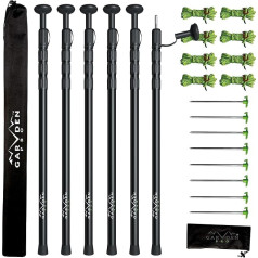 Telescopic Tarp Poles, Replacement Canopy Adjustable Aluminium Poles, Portable and Lightweight for Tent Flies, Awnings, Hiking, Backpacking and Rain Flies, + Pegs and Reflective Ropes