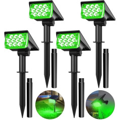 T-SUN Pack of 4 Solar Lights for Outdoor Spotlights, 20 LED zaļās saules gaismas āra lietošanai ar IP65 ūdensnecaurlaidību, 2 spilgtuma saules gaismas no krēsla līdz rītausmai pagalma dārza gaismām pagalma dārza kokiem priekšējām durvīm