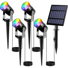 T-SUNUS Dārza prožektors Saules RGB Saules dārza gaisma Dārza lampa Saules āra lietošanai Daudzkrāsains ar 6 RGB krāsu maiņu IP65 Ūdensizturīgs iepakojums 4 gab.