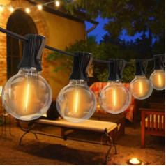 Fortand Fairy Lights Outdoor Power 15 m LED spuldzes 30 + 2 G40 spuldzes āra silti balta IP44 ūdensizturīgas plastmasas spuldzes silti balta iekštelpu āra pasaku gaismas dārza pusei