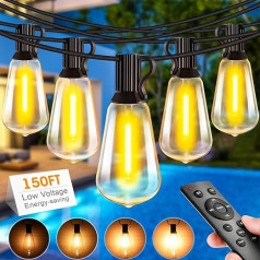 LED pasaku gaismas spuldzes āra 45 m, laikapstākļu izturīgas pasaku gaismas āra jauda ar 58 + 2 nedūstošas ST38 retro spuldzes, aptumšojamas āra string Lights ar tālvadības pulti terasei balkonam dārzam