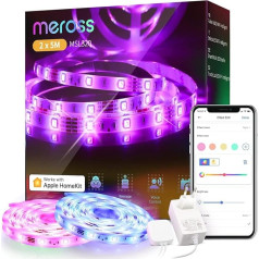 WiFi LED lente darbojas ar Apple HomeKit, meross Smart RGB lente, 12 V IP20 lentes apgaismojums, elastīga DIY lente darbam ar Siri, Alexa un Google, Ziemassvētkiem, ballītei, 5 m x 2