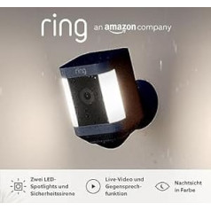 Ring Spotlight Kamera Plus Akumulators (Spotlight Cam Plus Battery)| Pārraides kamera ar WLAN, HD-Video, LED-Flutlicht, Nachtsicht, Bewegungserfassung & Sirene | Alexa saderīga drošības kamera