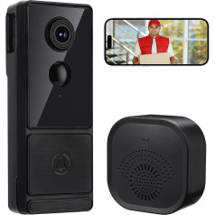 Geegear Video durvju zvans ar zvaniņu, 2,4 GHz WiFi 1080P HD vadu durvju zvans ar kameru PIR personas noteikšana Divvirzienu audio nakts redzamības bezvadu video durvju zvans SD un mākoņkrātuve