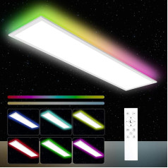 Griestu gaismas LED panelis ar tālvadības pulti, 120 x 30 cm, 40 W griestu gaismas panelis ar RGB netiešo griestu apgaismojumu, atmiņas funkcija, 3000 K - 6500 K dienas gaismas lampa virtuvei, viesistabai,