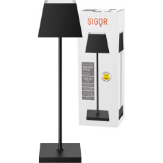 Sigor Nuindie Square Dimmable LED galda lampa ar akumulatoru, iekštelpās un ārpus telpām, uzlādējama, ar vieglu pieslēgšanu un 24 stundu apgaismojuma laiku, melna