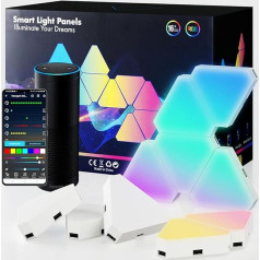 Yeexppz LED spēļu paneļi, LED viedā sienas gaisma, WiFi RGB ar IC mūzikas sinhronizāciju, sienas apgaismojuma trijstūri, lietotnes vadība, darbojas ar Alexa, Google Room un spēļu dekorēšana, 10 gab. komplektā