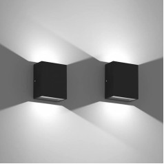 Klighten Pack of 2 LED sienas lampas 7 W āra iekštelpu augšup uz leju āra gaisma Sienas lampas Ūdensizturīgs IP65 alumīnija sienas lampas ieejas dārza koridoram Auksti balta 6000 K melna