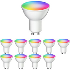 ledscom.de 10 GU10 LED RGB spuldzes, PAR16, silti balta - vēsā baltā (2900-6200K), 5,5 W, 473lm, 103°, Smart Home, WiFi, Alexa, matēts