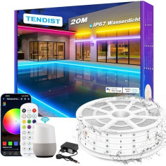 TENDIST 20 m WiFi RGB LED lente ūdensizturīga, IP67 LED lente izmantošanai ārpus telpām, 24 V āra LED lente, saderīga ar Alexa mūzikas sinhronizāciju, LED lente lapenēm, lapenēm, lapenēm, pergolām, āra apgaismojumam