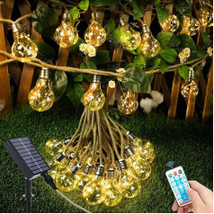 Realky Lichterkette Außen Solar Mit 20 Glühbirnen 12.5M Solarlichterkette Aussen Wetterfest mit 8 Modi Memory-Funktion Timer für Vintage Deko Gärten Terassen Hochzeiten Partys Weihnachten