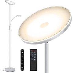 OUTON stāvlampa LED ar lasīšanas lampu, 27 W/2400 LM, 27 W/2400 LM gaismeklis ar 7 W lasīšanas lampu, 4 krāsu temperatūras, tālvadības pults, 1H taimeris, 178 cm grīdas lampa viesistabai,