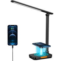 Galda lampa, LASTAR LED galda lampa ar bezvadu uzlādi, USB uzlādes pieslēgvieta, atmiņas funkcija, skārienvadība, 5 krāsu režīmi, acu aizsardzība, 5 spilgtuma līmeņi, galda lampa