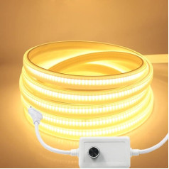 Wisada Dimmable COB LED lente 5 m, 220 V 288 LEDs/m FCOB Warm White 3000 K LED lente CRI>85, augsta blīvuma elastīga, ūdensizturīga, īpaši spilgta COB LED lente ar dimmeri guļamistabas, kabineta apgaismojumam