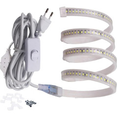 FOLGEMIR 25 m auksti balta LED lente ar slēdzi, 2835 SMD 144 LED/m gaismas josla, 220V 230V lente, ļoti spilgts apgaismojums - aptuveni 900LM uz metru, IP65 ūdensizturība