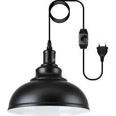 Āra piekaramā lampa ar kontaktdakšu, Vintage piekaramā gaisma Dimmable Black Metal Pendant Light E27 Lamp Socket ar 4,5 m kabeli un dimmer slēdzi āra un iekštelpu, dārza, balkona, terases, Max. 60 W