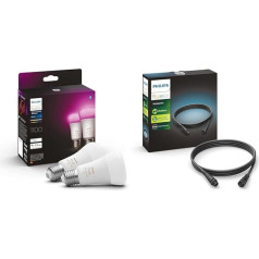 Philips Hue White & Color Ambiance E27 LED spuldzes, 2 gab. (1055 lm) un āra pagarinātājs, zemsprieguma sistēmas piederumi, 2,5 m, melns, izturīgs pret laikapstākļiem (IP67)