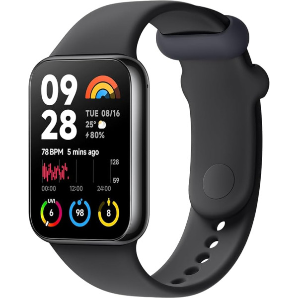 Xiaomi Smart Band 8 Pro fitnesa trenažieris, 1,74 collu AMOLED displejs, līdz 20 dienu akumulators, 5ATM, SpO2 izsekošana, miega un pulsa monitorings, 150+ treniņu režīmi, soļu skaitītājs, melns