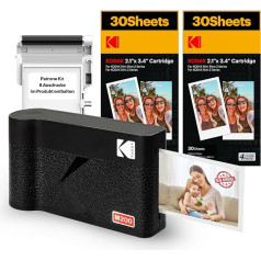 KODAK Mini 2 ERA 4PASS mobilais fotoprinteris (5,3 x 8,6 cm) + 8 loksnes komplektā + 60 lapu kasetne, melns