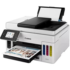 Canon MAXIFY GX6050 MegaTank daudzfunkcionālais printeris 3-in-1 (tintes printeris, kopēšana, skenēšana, 50 lapu ADF, A4, Wi-Fi, LAN, 6,9 cm LCD Touch, abpusēja drukāšana, zemas drukāšanas izmaksas, 350 lapu), balts