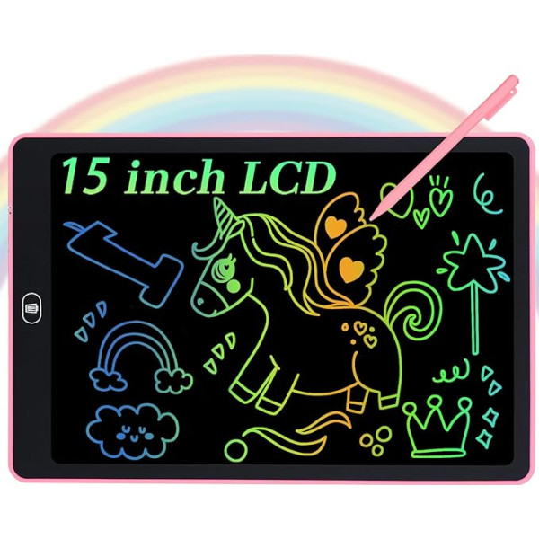 Coolzon LCD rakstāmgalds ar 15 collu krāsainu ekrānu, LCD rakstīšanas planšetdators Doodle Scribler Pad Learning Educational Toy Dāvana bērniem, pieaugušajiem, mājām, skolām, birojiem (rozā)