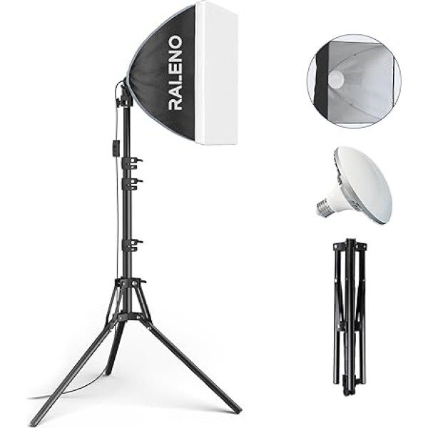 RALENO® PS075 Softbox, 50W LED Softbox Photo Studio Set, 40x40cm Photo Light with 5500K Bulb and Tripod, Photo Lamp for Portrait Photography, Game Streaming, YouTube Video Photography